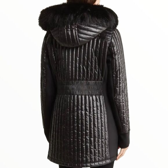 MICHAEL KORS | Black | Water-Resistant Faux Fur Trim Hooded Quilted Jacket - Picture 2 of 3